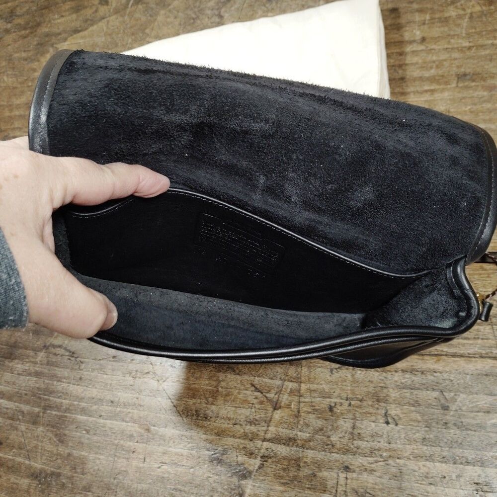 Vintage Coach Bag Purse Pocket Crossbody Black Leather 9755 Strap Dust Bag Tag - Picture 7 of 14